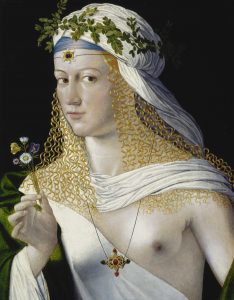Bartolomeo Veneto (erwähnt 1502-1530), Idealbildnis einer jungen Frau als Flora, um 1520 (?), Öl auf Pappelholz, 43,6 x 34,6 cm, Städel Museum Frankfurt a.M. © Städel Museum – ARTOTHEK