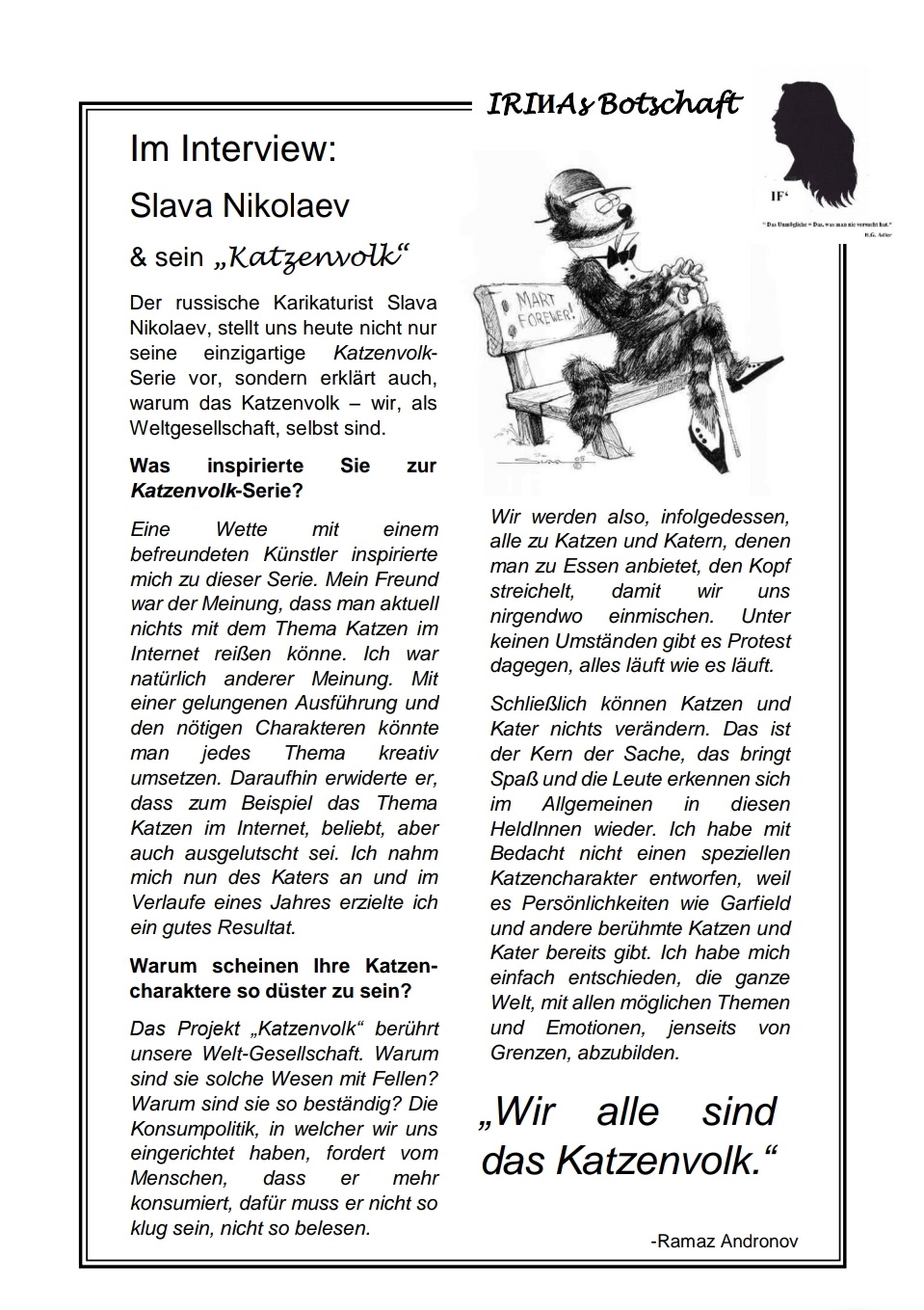 Zeitschrift «IRIИAs Botschaft», Nr. 2 vom 06.04.2019