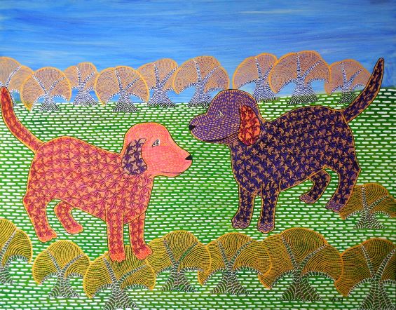 2 junge BaumHunde, 80 x 100 cm 