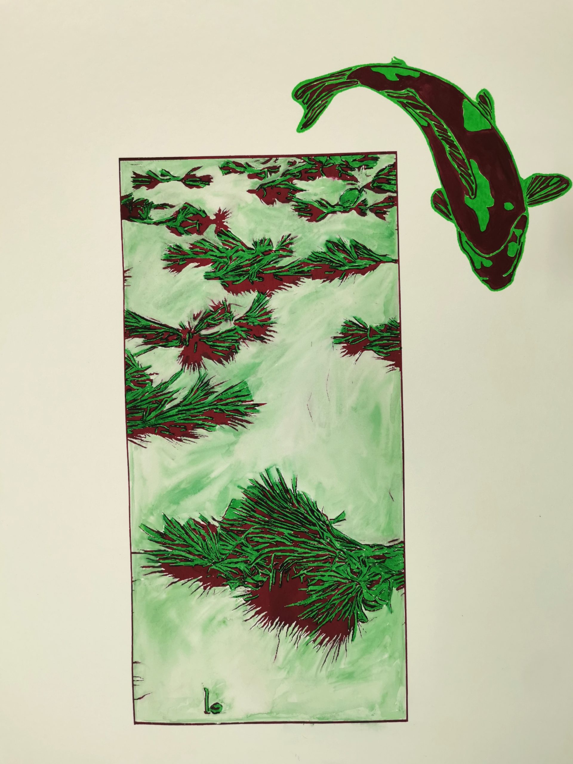 Green Rice Field & Koi, 50x70