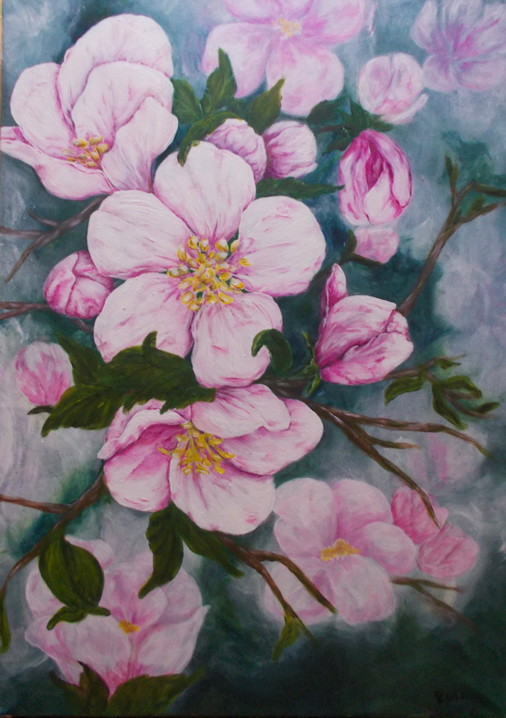 Apfelblüte, 70x50 cm, Acryl